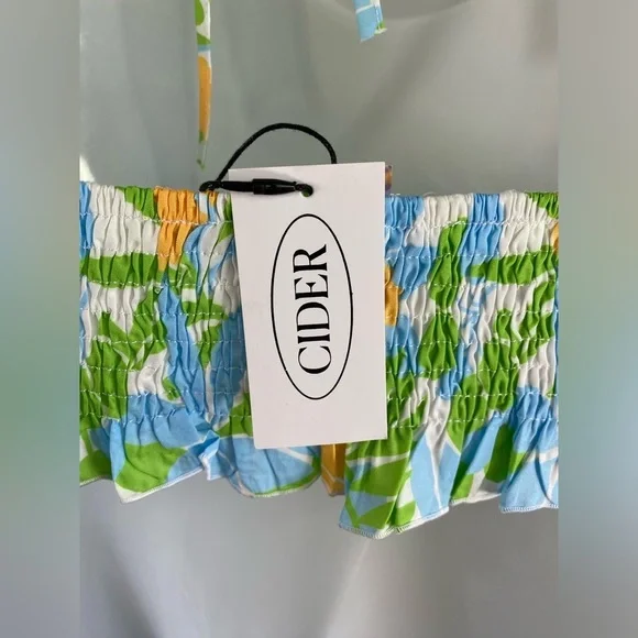 CIDER FUN FLORAL CROPPED SHIRRED HALTER TOP NWT Size XL SKU0451 - Picture 5 of 8